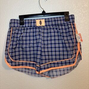 NWT‎ Free People Varsity Blues Short Print Plaid Neon Clementine size M